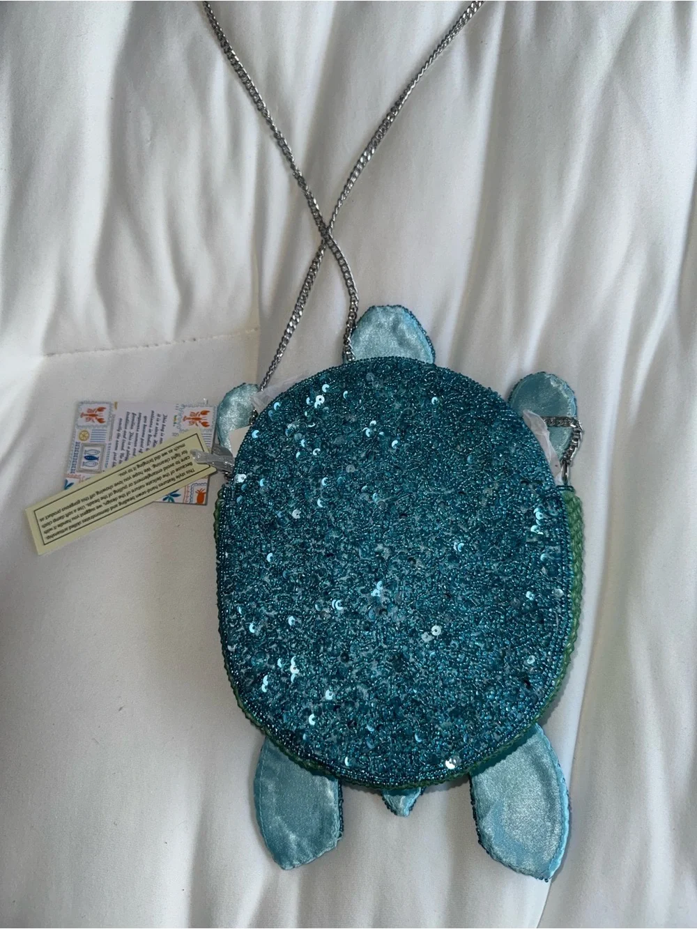 Blue Sea Turtle Beaded Shoulder Bag/Crossbody Bag Handmade in India New with Tag